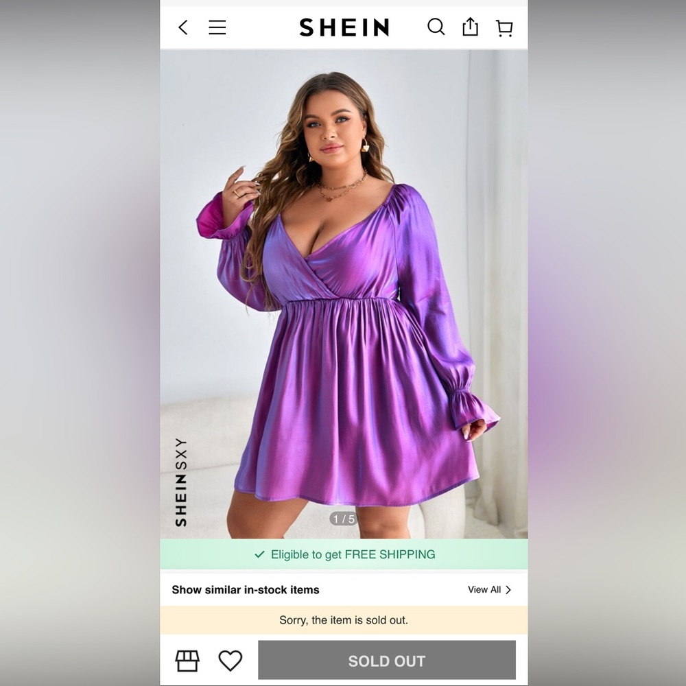 Sold Out SHEIN SXY Plus Flounce Sleeve Overlap Collar Dress